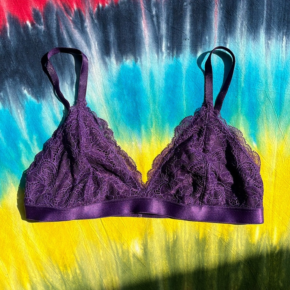 Express Plum Lacey Unlined Bra Size XS